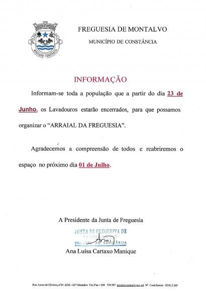 Inform&ccedil;&atilde;o - Lavadouros ( fecho tempor&aacute;rio)